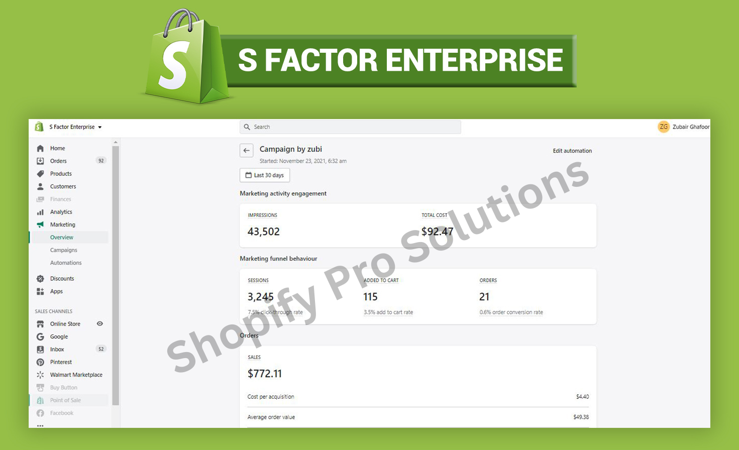 Marketing done of S-Factor Analysis by Shopify Pro Solutions